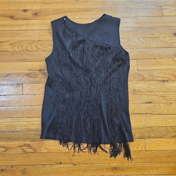 Karen Millen The Atelier Fringed Cutout Top In Black SIZE US 8 - Picture 7 of 12